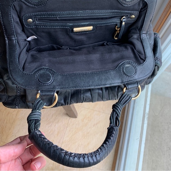 Isabella Fiore Black Leather Purse Puff Celine Large Handbag Pockets Whip Stich - Picture 11 of 14